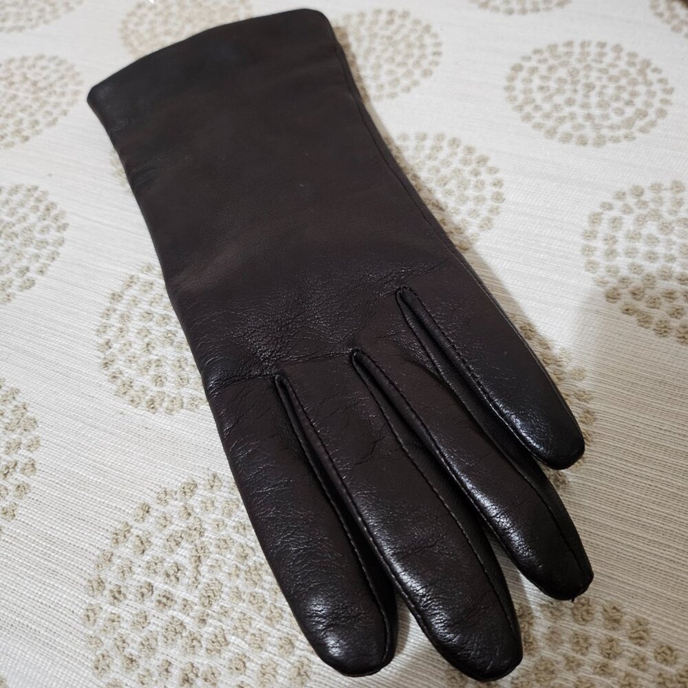 RICH BROWN LEATHER GLOVES with CASHMERE LINING by FOWNES BROTHERS SIZE S - Picture 4 of 14